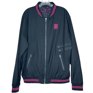 T-Mobile Bomber Jacket Mens Large Black Pink Long‎ Sleeve Full-Zip Regular Fit